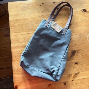 Maika Teal Canvas Tote with Brown Handles